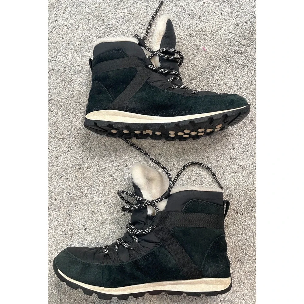 Sorel Women's Explorer Joan Waterproof Boots Sz 7.5 Suede Faux Fur Black Outdoor - Picture 3 of 16